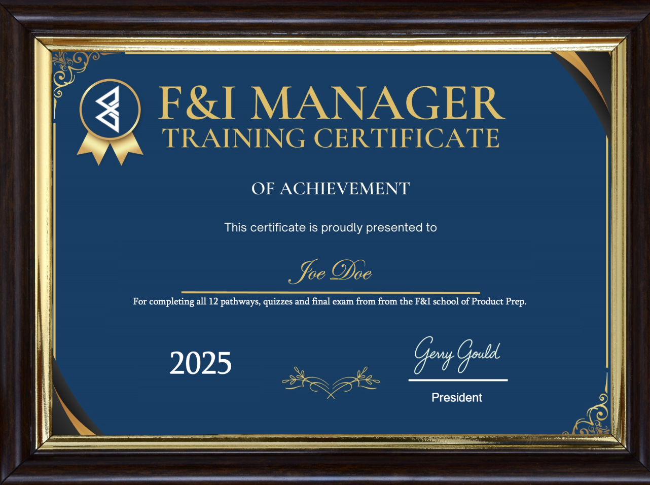 F&I Training Certificate Example
