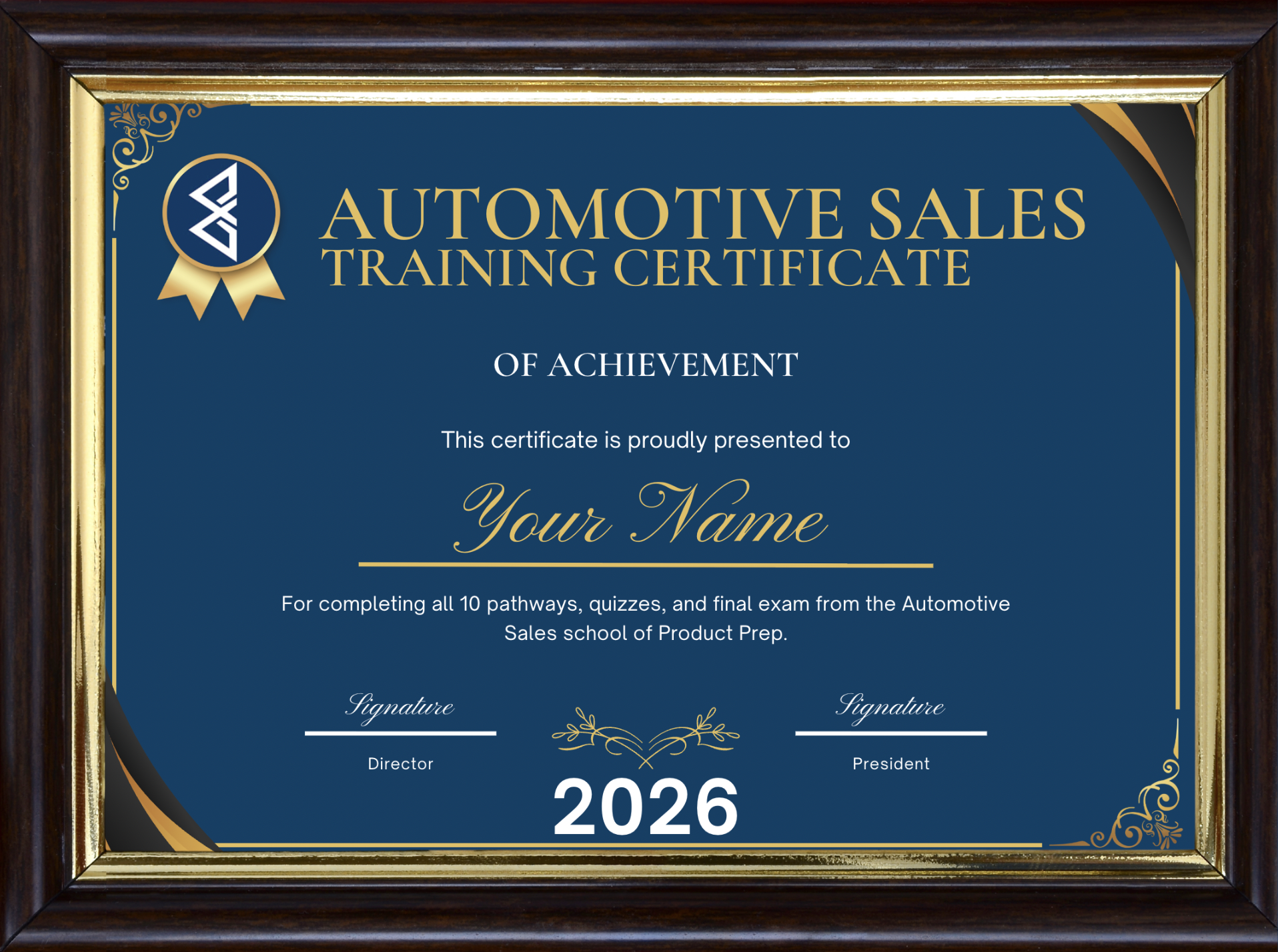 Automotive Sales Training Certificate Example